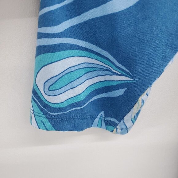 LOGO By Lori Goldstein Womens Satin Hem Tunic Top Size M Blue Printed Asymmetric - Picture 7 of 16